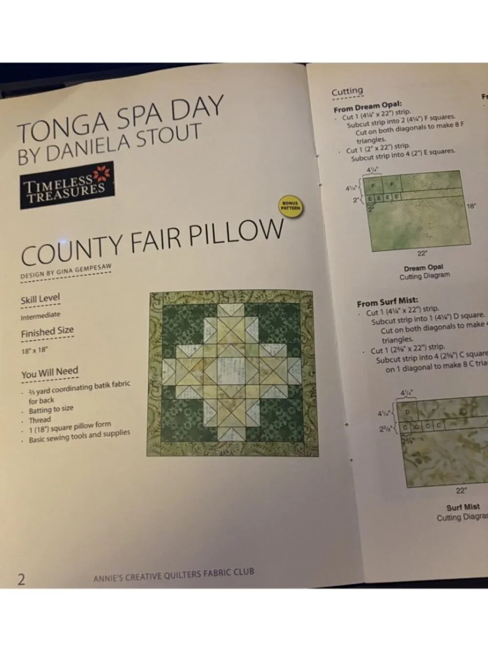 Annie's Creative Quilter Tonga Spa Day Fabric Collection Club Book Daniela Stout